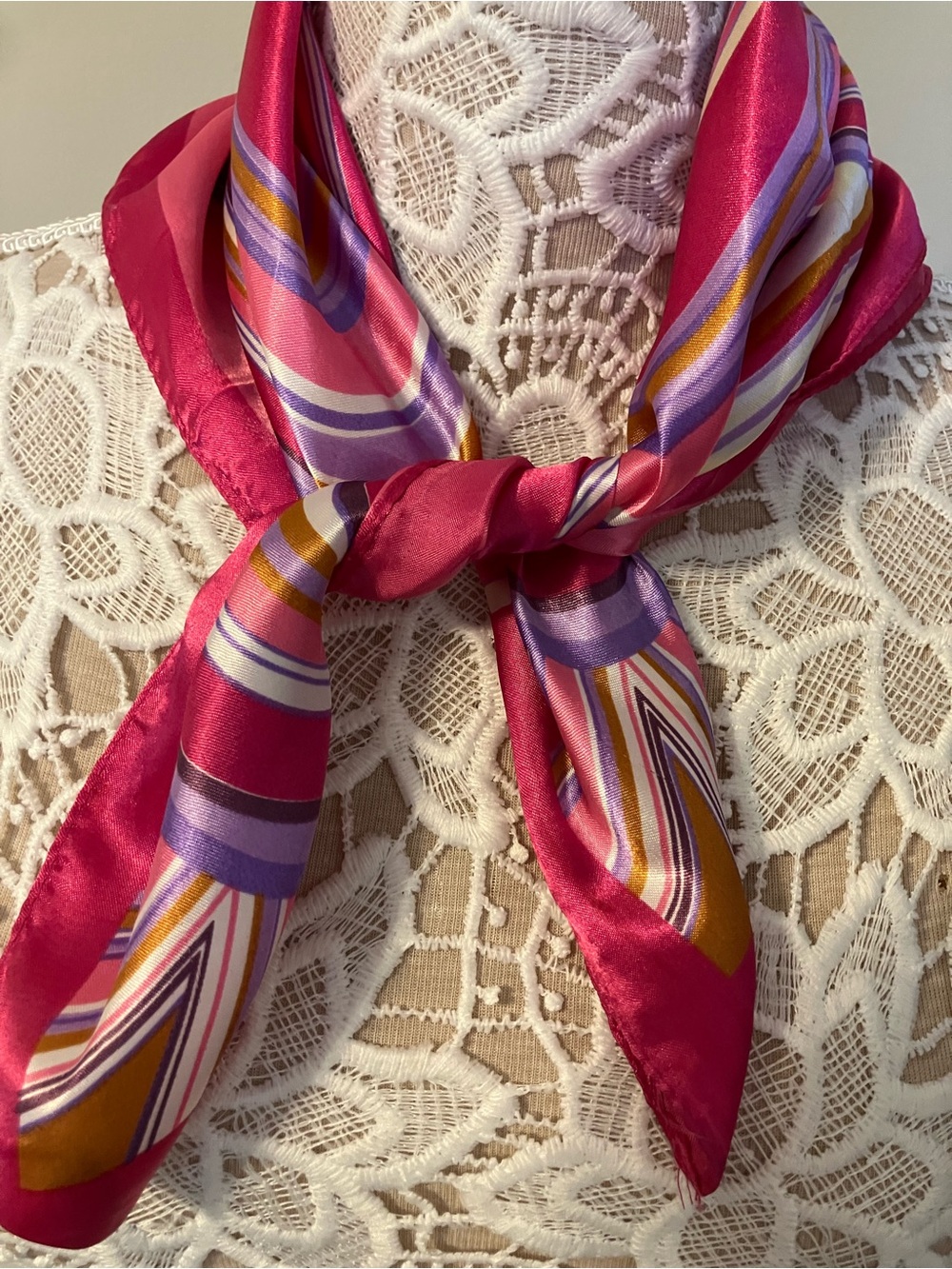 Silky Pink Multicolor Patterned Neck Scarf